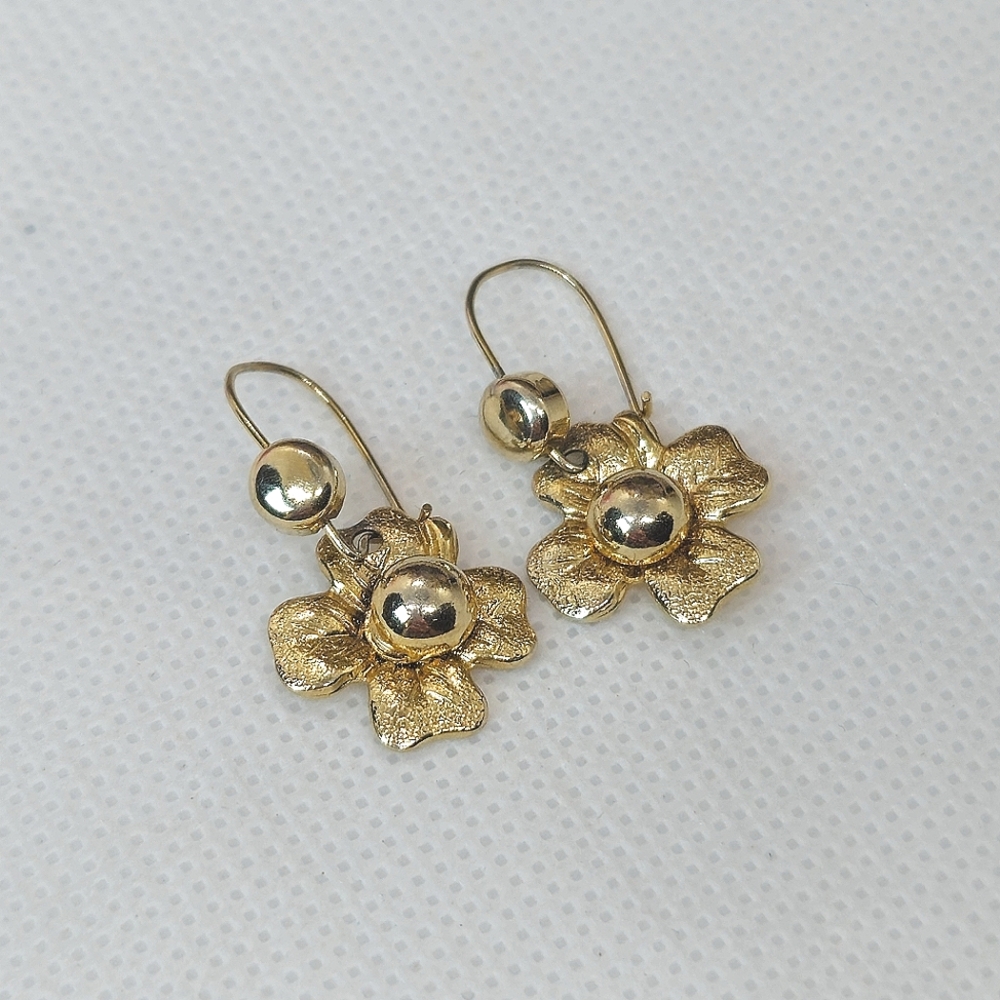 Gold Plated Flower Petal Dangle Earrings